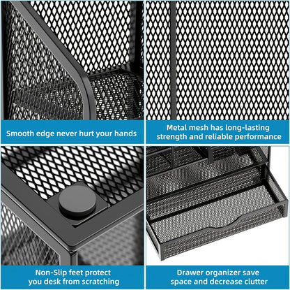 Iron Mesh Desk Organizer Multi-Layer Stationery Storage Box Office School Supplies