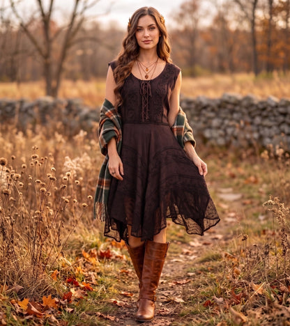 Sakkas Sundara Stonewashed Rayon Embroidered Mid Length Dress