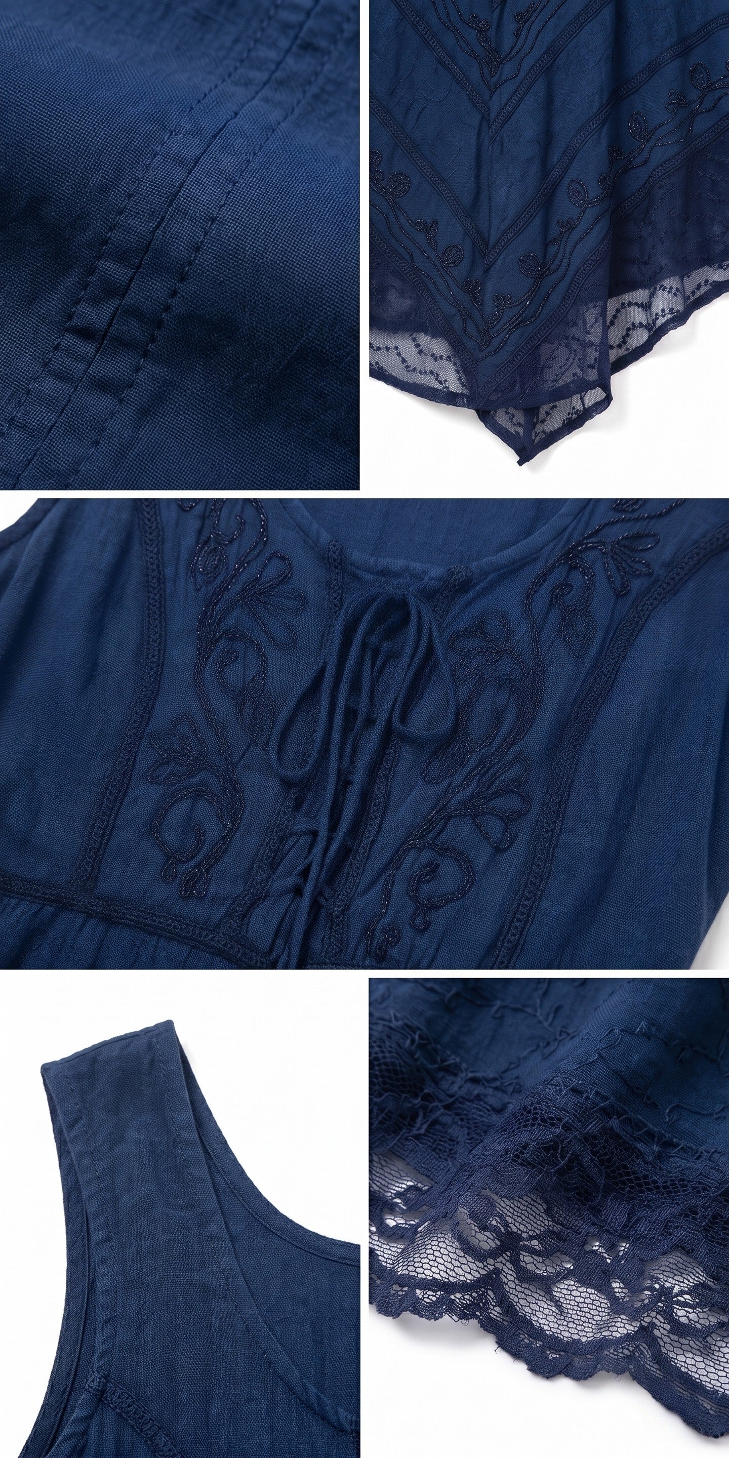 Sakkas Sundara Stonewashed Rayon Embroidered Mid Length Dress