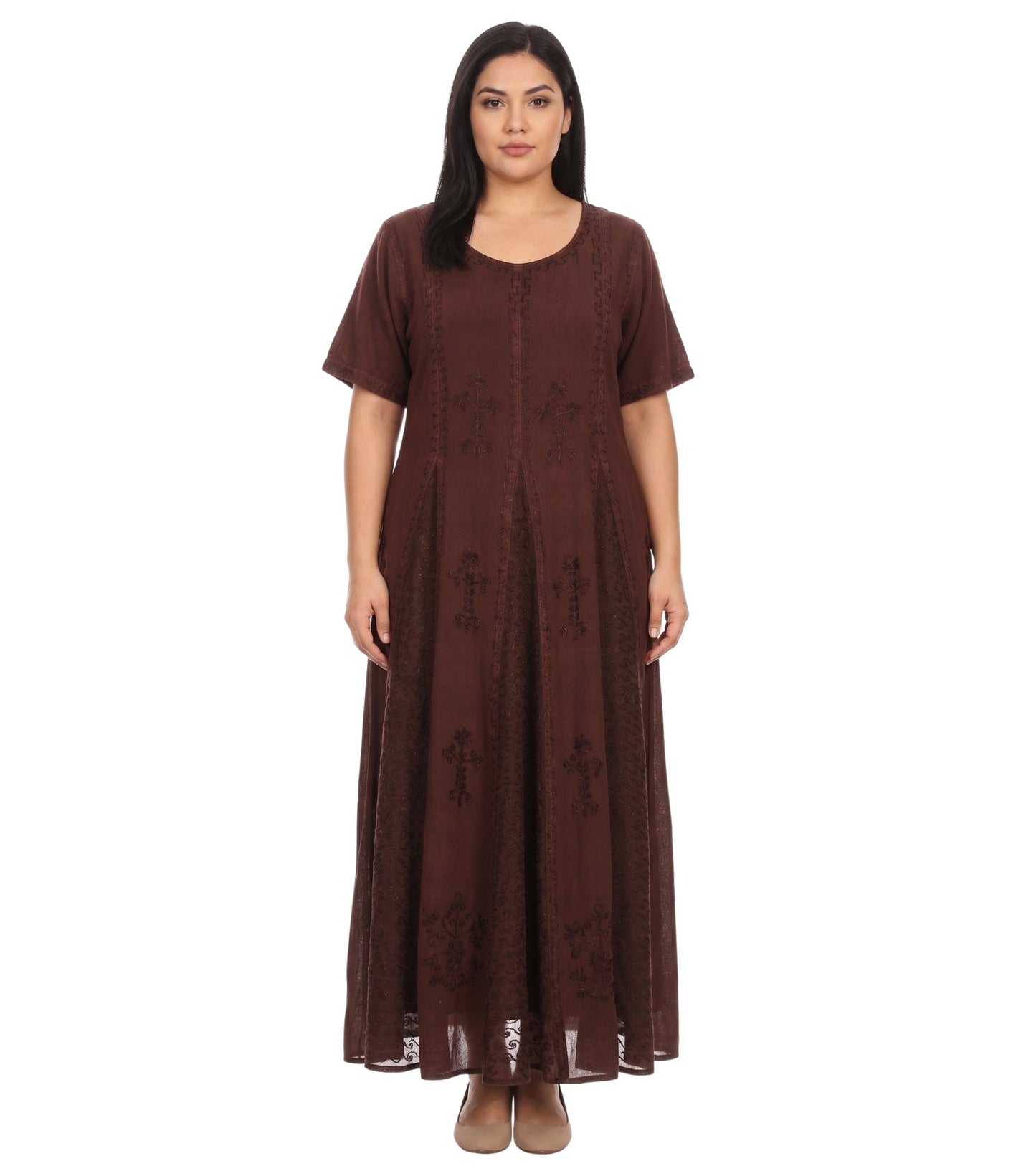 Sakkas Hailey Cap Sleeve Caftan Long Embroidered Stonewashed Dress