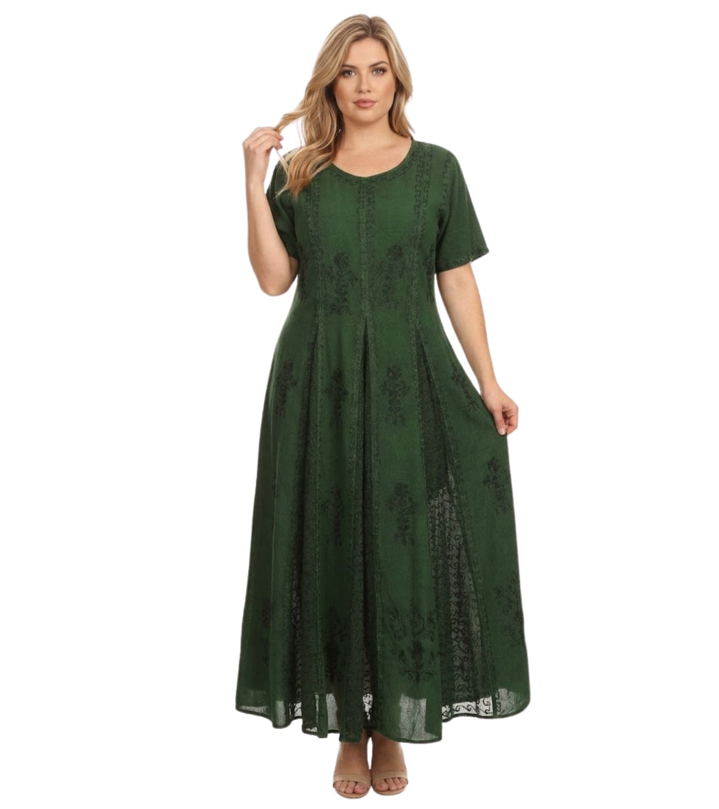 Sakkas Hailey Cap Sleeve Caftan Long Embroidered Stonewashed Dress