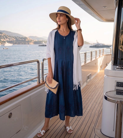 Sakkas Hailey Cap Sleeve Caftan Long Embroidered Stonewashed Dress