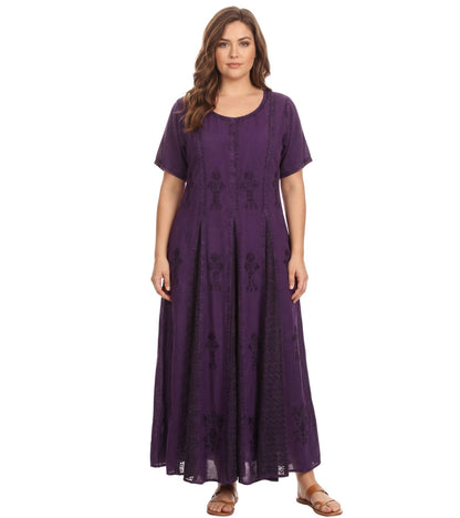Sakkas Hailey Cap Sleeve Caftan Long Embroidered Stonewashed Dress