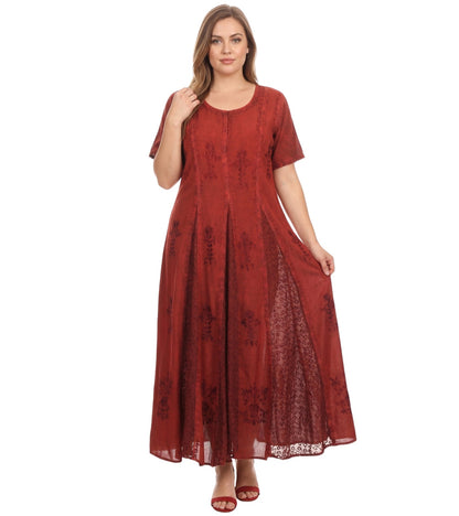 Sakkas Hailey Cap Sleeve Caftan Long Embroidered Stonewashed Dress