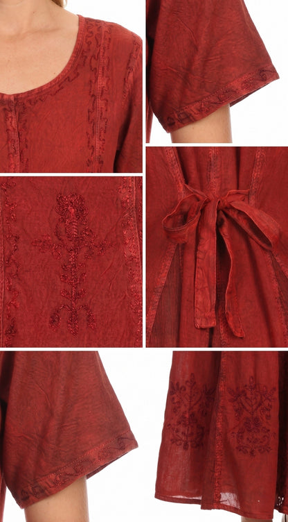 Sakkas Hailey Cap Sleeve Caftan Long Embroidered Stonewashed Dress