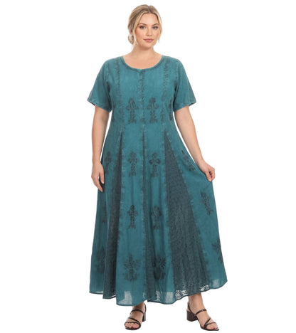 Sakkas Hailey Cap Sleeve Caftan Long Embroidered Stonewashed Dress