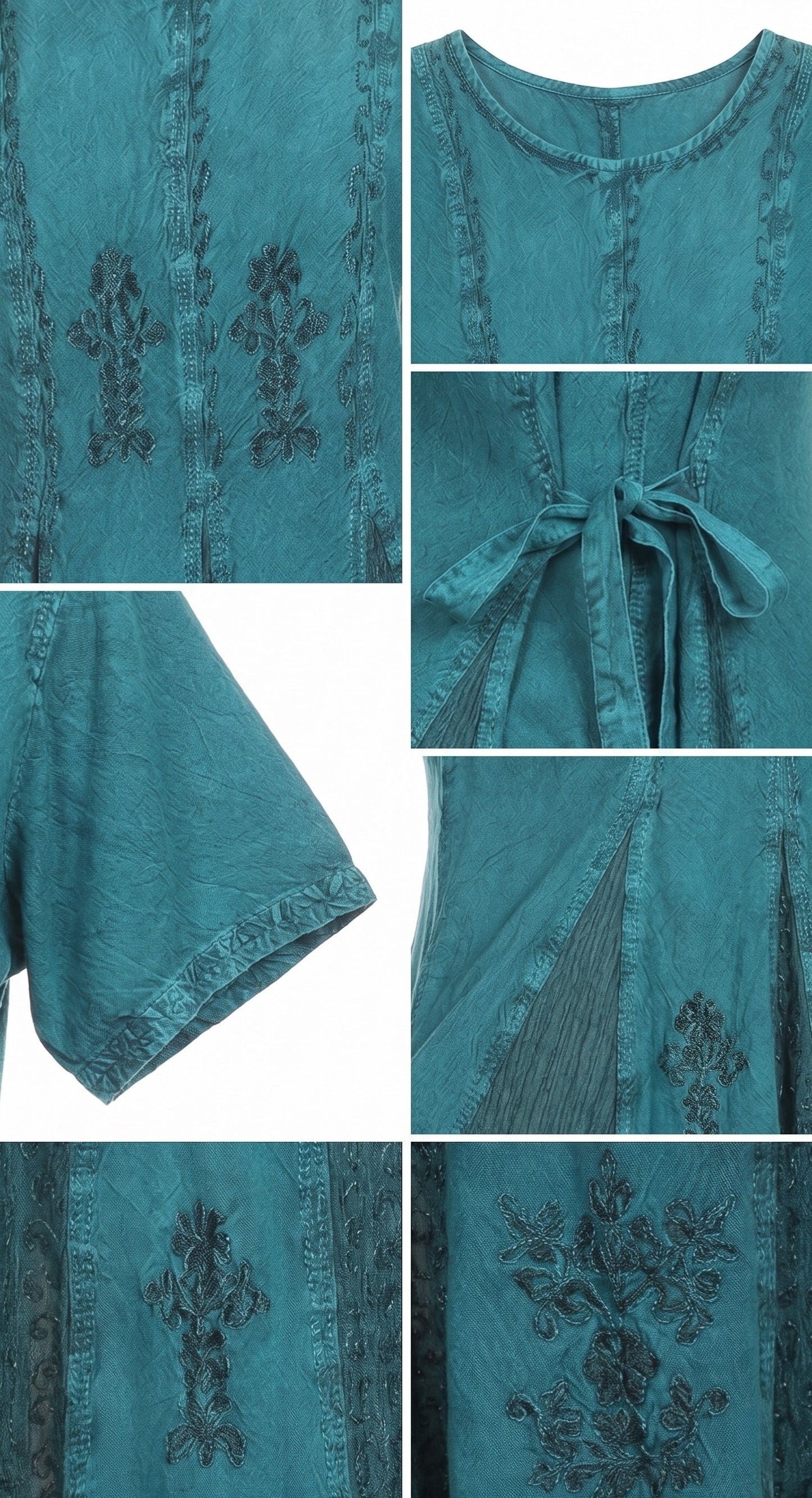 Sakkas Hailey Cap Sleeve Caftan Long Embroidered Stonewashed Dress