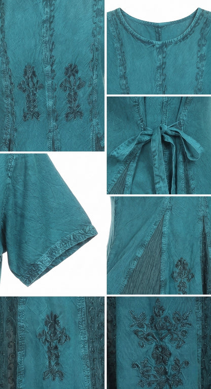 Sakkas Hailey Cap Sleeve Caftan Long Embroidered Stonewashed Dress