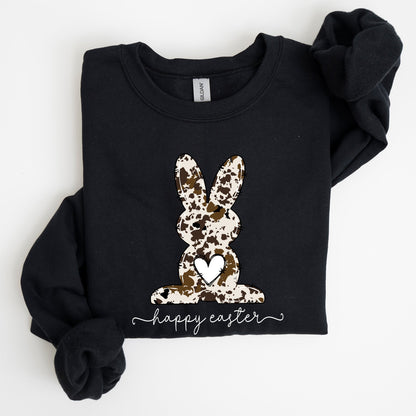 Easter Bunny Happy Easter Rabbit Cow Print Festive Spring Holiday Graphic Sweatshirt