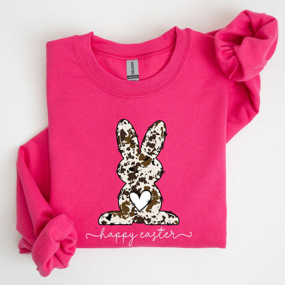 Easter Bunny Happy Easter Rabbit Cow Print Festive Spring Holiday Graphic Sweatshirt