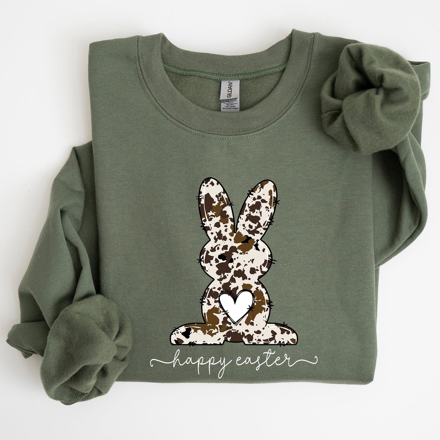 Easter Bunny Happy Easter Rabbit Cow Print Festive Spring Holiday Graphic Sweatshirt