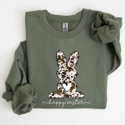 Easter Bunny Happy Easter Rabbit Cow Print Festive Spring Holiday Graphic Sweatshirt