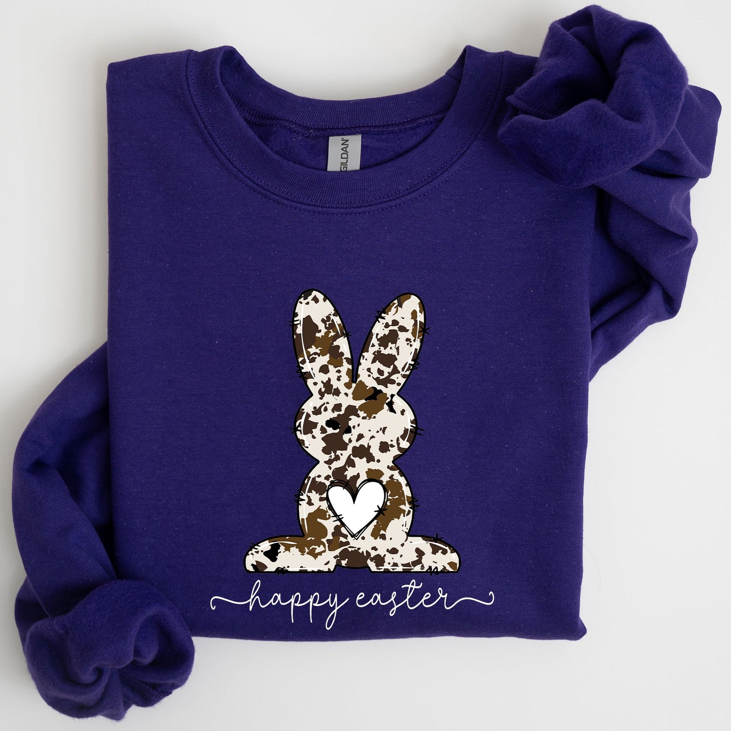 Easter Bunny Happy Easter Rabbit Cow Print Festive Spring Holiday Graphic Sweatshirt