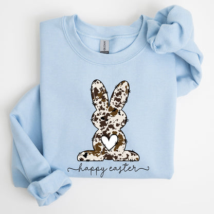 Easter Bunny Happy Easter Rabbit Cow Print Festive Spring Holiday Graphic Sweatshirt