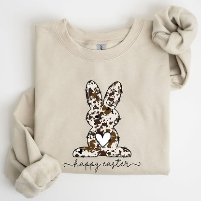Easter Bunny Happy Easter Rabbit Cow Print Festive Spring Holiday Graphic Sweatshirt