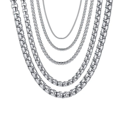 Round Box Chain Necklace for Men | Stainless Steel Link Chain in Gold, Silver, or Black