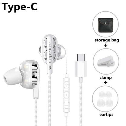 STEVVEX Wired Earphone Headphones with Microphone Dual Driver Phone Earphones Type C Ear phones