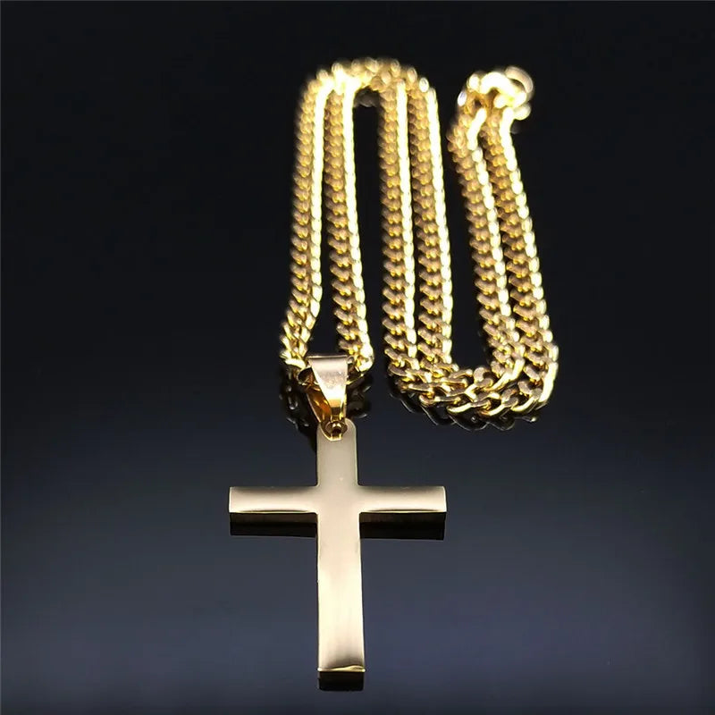 Stainless Steel Cross Pendant Necklace | Hip Hop Jesus Chain Jewelry for Men Women