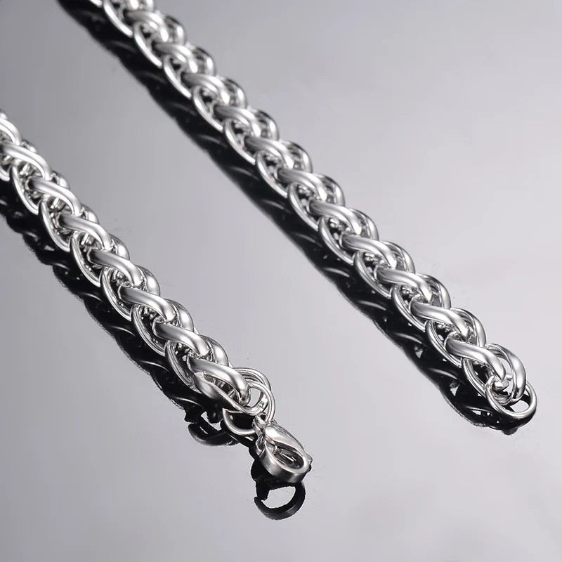 Stainless Steel Keel Link Chain Necklace | Braided Wheat Chain for Men