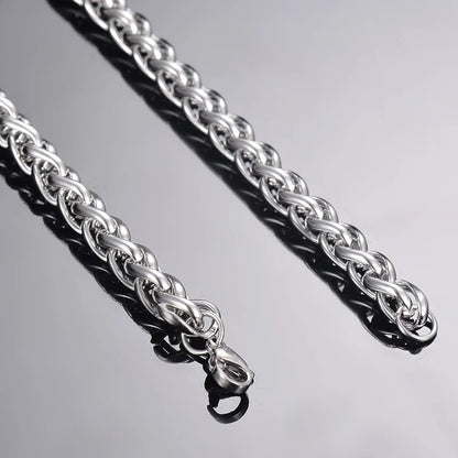 Stainless Steel Keel Link Chain Necklace | Braided Wheat Chain for Men