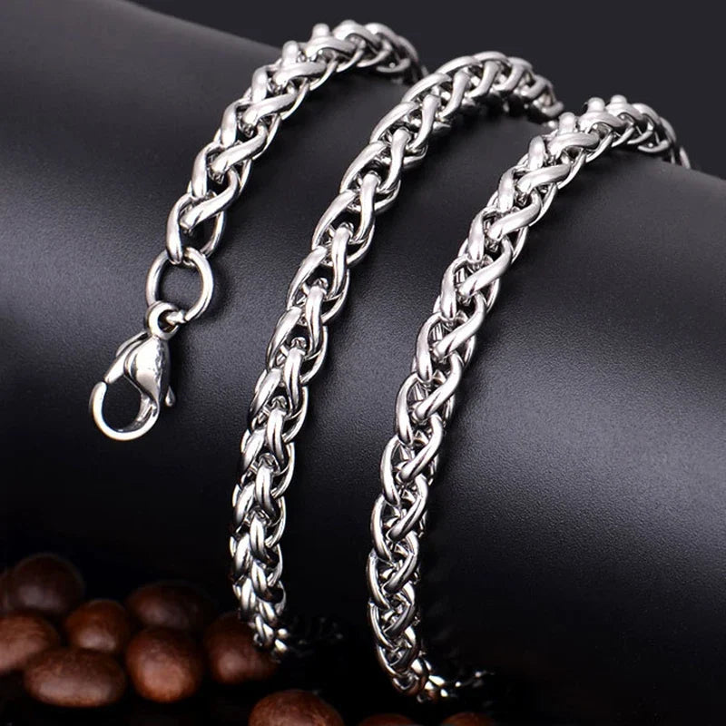 Stainless Steel Keel Link Chain Necklace | Braided Wheat Chain for Men