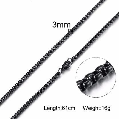 Round Box Chain Necklace for Men | Stainless Steel Link Chain in Gold, Silver, or Black