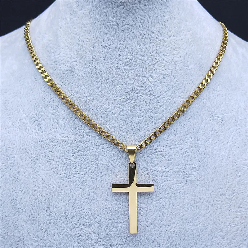 Stainless Steel Cross Pendant Necklace | Hip Hop Jesus Chain Jewelry for Men Women