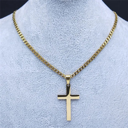Stainless Steel Cross Pendant Necklace | Hip Hop Jesus Chain Jewelry for Men Women