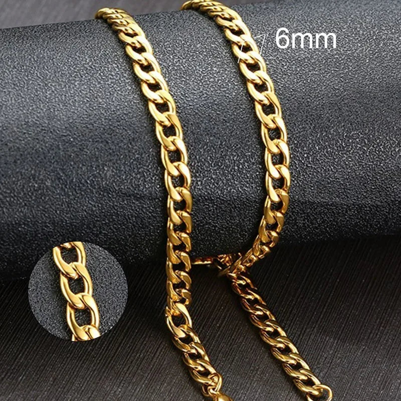 Vnox Men's Cuban Link Chain Necklace | Stainless Steel Black Gold Color Choker Jewelry