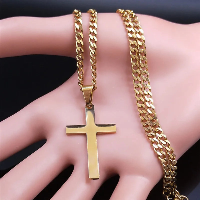 Stainless Steel Cross Pendant Necklace | Hip Hop Jesus Chain Jewelry for Men Women
