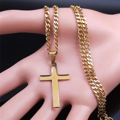 Stainless Steel Cross Pendant Necklace | Hip Hop Jesus Chain Jewelry for Men Women