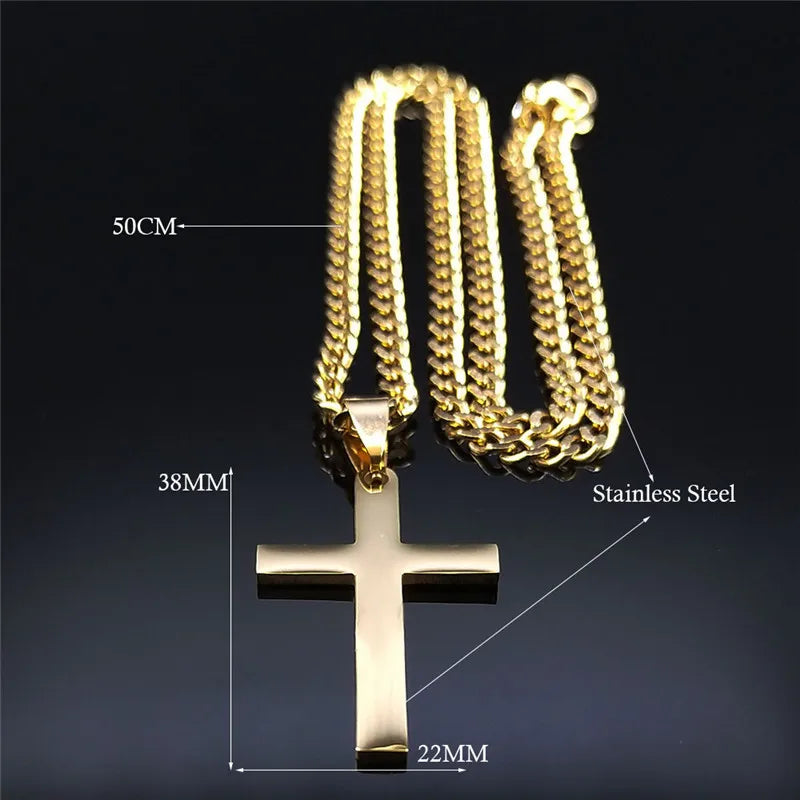 Stainless Steel Cross Pendant Necklace | Hip Hop Jesus Chain Jewelry for Men Women