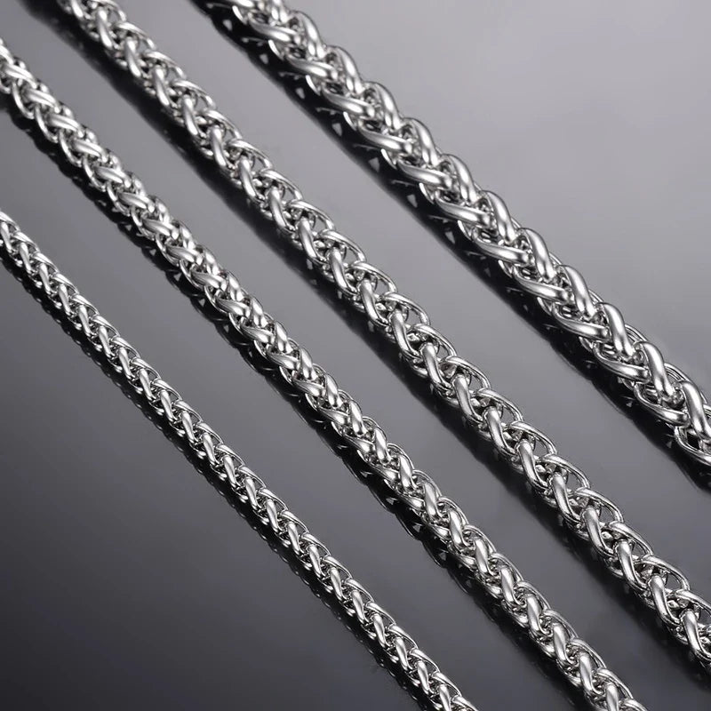 Stainless Steel Keel Link Chain Necklace | Braided Wheat Chain for Men