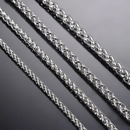 Stainless Steel Keel Link Chain Necklace | Braided Wheat Chain for Men