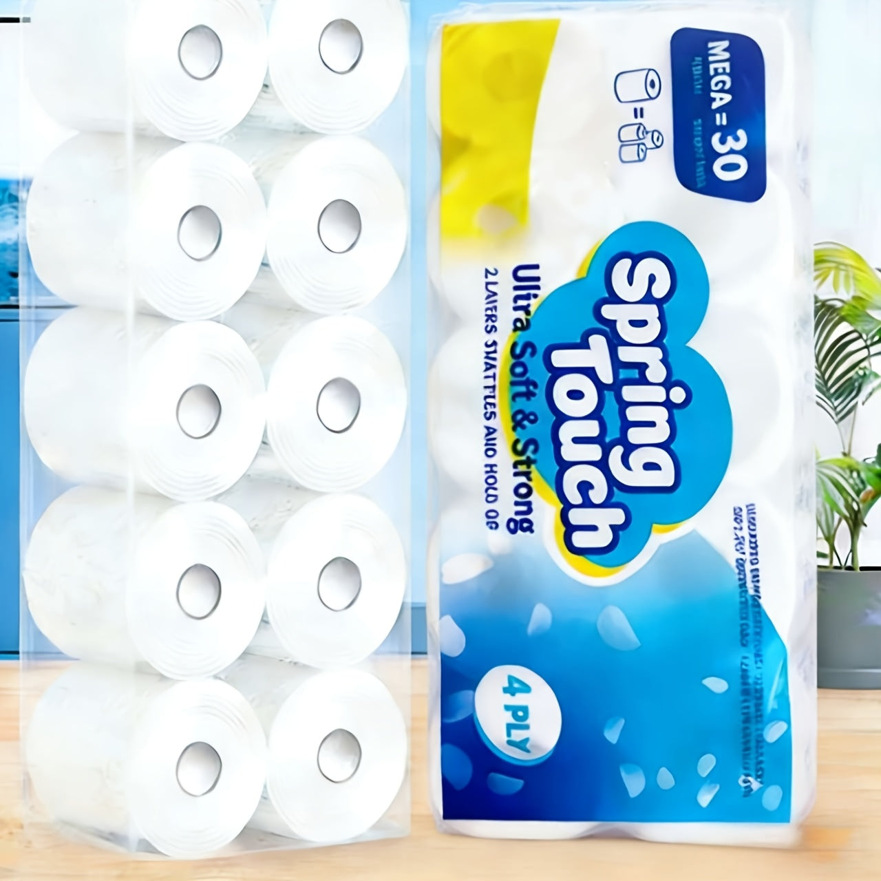 Spring Touch 4-Ply Toilet Paper Ultra Soft Strong Bath Tissue 10/20/30 Rolls Lint-Free