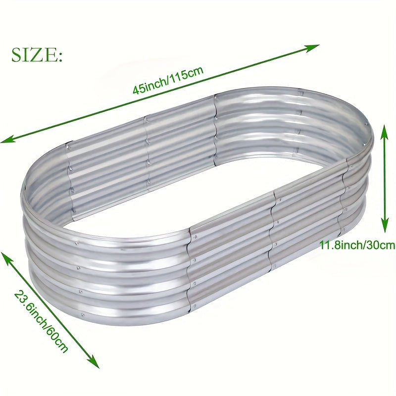 4x2x1FT Galvanized Raised Garden Bed Kit Oval Metal Planter Box