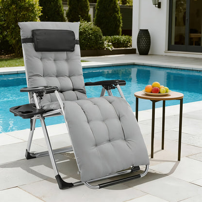 Zero Gravity Recliner Chair Foldable Patio Lounge w/Cup Holder & Cushion