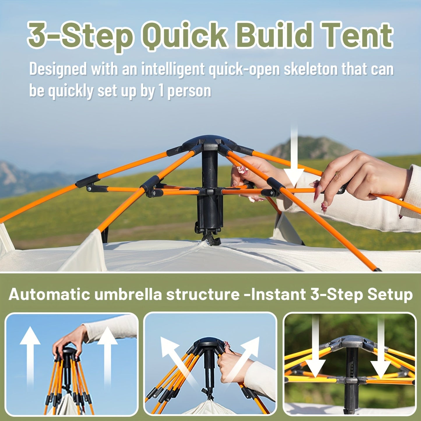 3-4 Person Instant Pop Up Camping Tent Waterproof Quick Setup Outdoor Portable