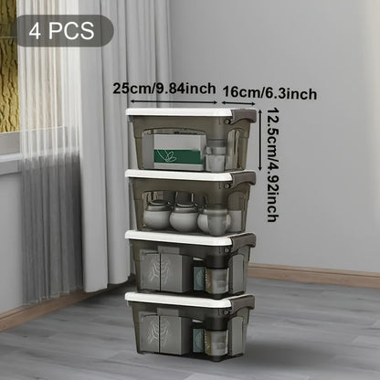 4PCS Stackable Storage Boxes with Lids & Handles Clear Organizer Bins Home Closet
