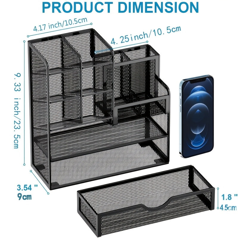 Iron Mesh Desk Organizer Multi-Layer Stationery Storage Box Office School Supplies