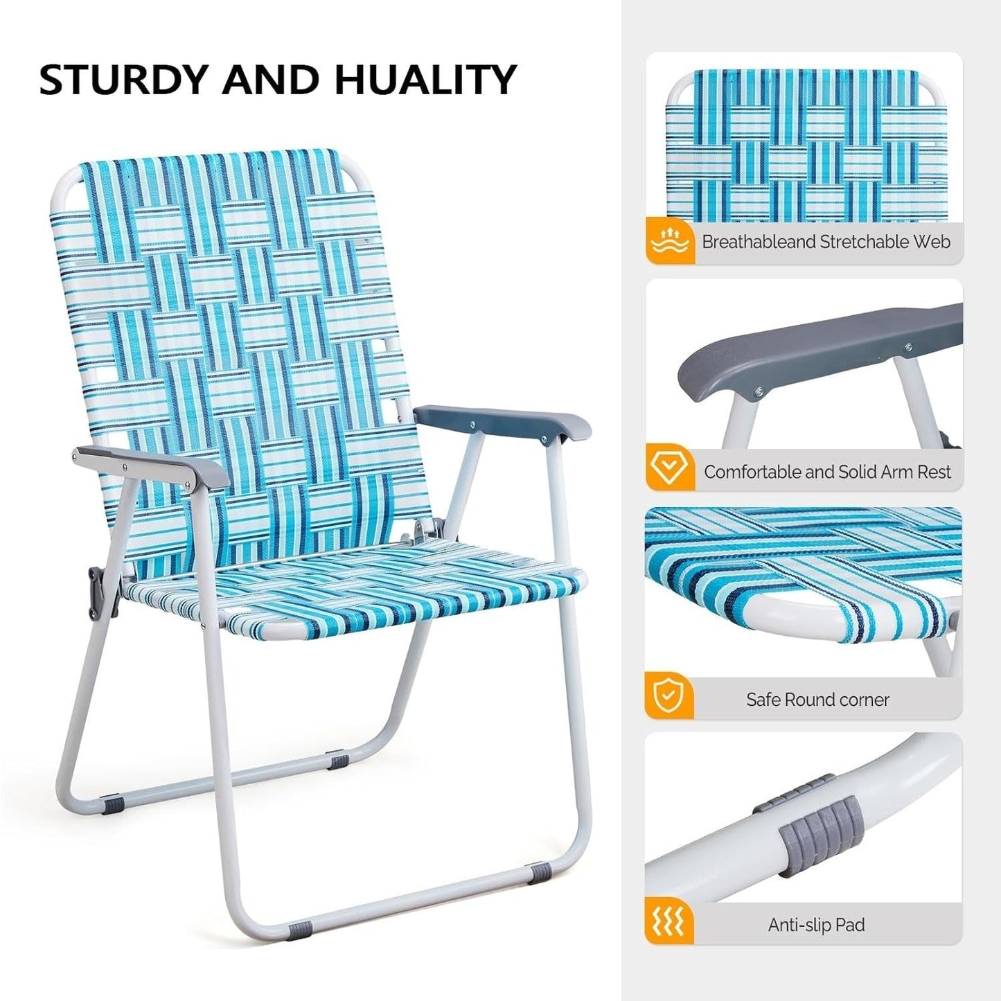 Set of 2 Folding Beach Chairs Portable Webbed Patio Lawn Camping Outdoor Steel Frame