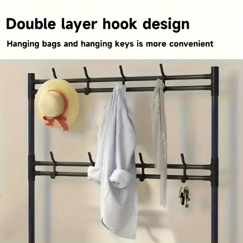 2 in 1 Shoe Rack with Coat Hooks Entryway Organizer 5 Tier Storage Shelf