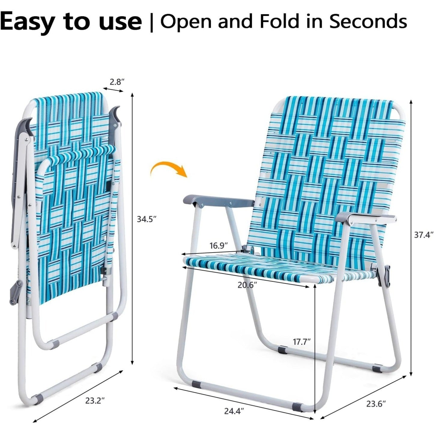 Set of 2 Folding Beach Chairs Portable Webbed Patio Lawn Camping Outdoor Steel Frame