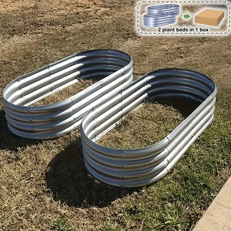 4x2x1FT Galvanized Raised Garden Bed Kit Oval Metal Planter Box