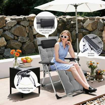 Zero Gravity Recliner Chair Foldable Patio Lounge w/Cup Holder & Cushion