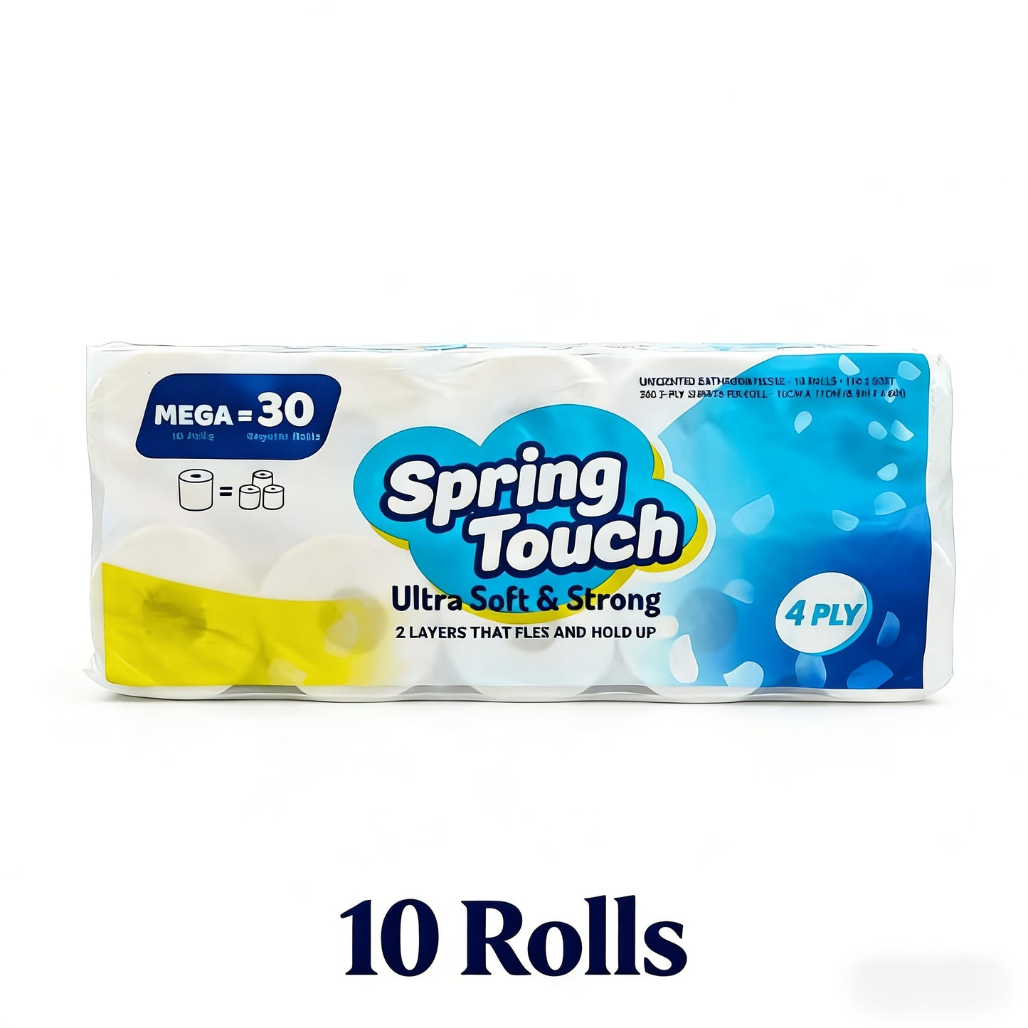 Spring Touch 4-Ply Toilet Paper Ultra Soft Strong Bath Tissue 10/20/30 Rolls Lint-Free