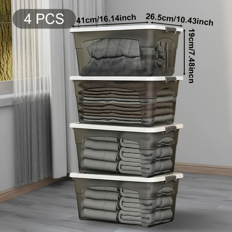 4PCS Stackable Storage Boxes with Lids & Handles Clear Organizer Bins Home Closet