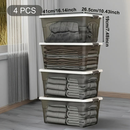 4PCS Stackable Storage Boxes with Lids & Handles Clear Organizer Bins Home Closet