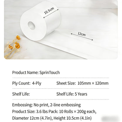 Spring Touch 4-Ply Toilet Paper Ultra Soft Strong Bath Tissue 10/20/30 Rolls Lint-Free