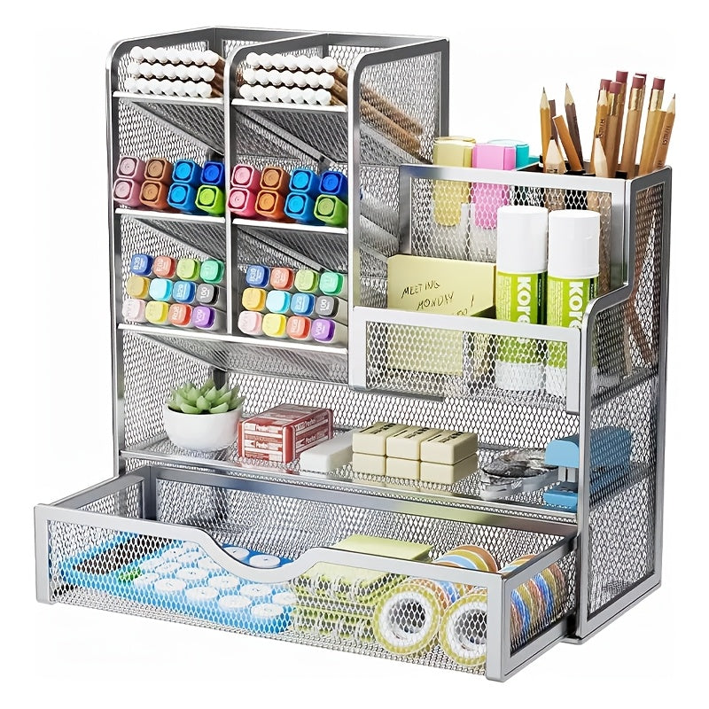 Iron Mesh Desk Organizer Multi-Layer Stationery Storage Box Office School Supplies